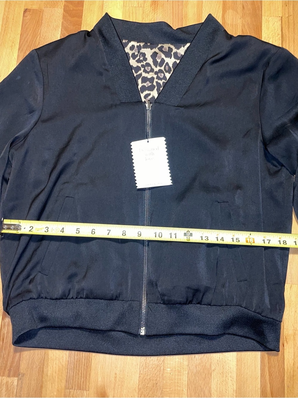 Stella & Dot Black Bomber Jacket with Leopard Lining